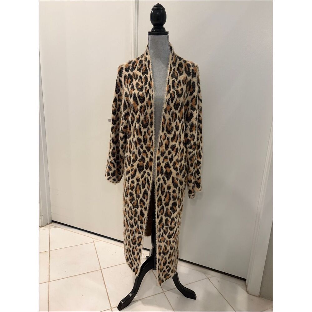 Blank NYC Leopard Print Long Open Cardigan in Tan, Brown, Black